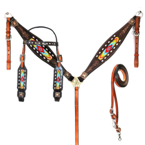 Collier de poitrine en cuir véritable léger de conception équestre fait à la main Western assorti Headstall ensemble matériel personnalisé Tack Shyam - Product Image 1