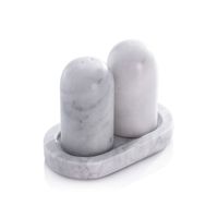 Elegante Juego de Saleros y Pimenteros de Mármol Beige con Bandeja de Madera para Decoración de Mesa de Comedor y Cocina, Precio de Mayoreo en Oferta
