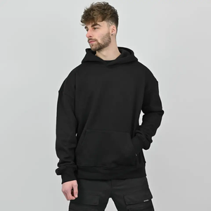Sweat-shirt à capuche en molleton surdimensionné pour homme, couleur unie, pull décontracté, coupe classique, vêtements d'automne - Product Image 4