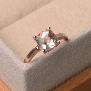 Natural Pink Morganite <b>Ring</b> 925 Sterling <b>Silver</b> <b>Solitaire</b> Vintage Style Cushion Cut Rose Gold Plated Gemstone Third Party - Product Image 1