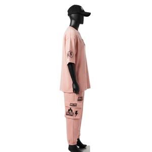 Ensemble 2 pièces pour femme en jersey de coton de haute qualité 240 GSM, respirant, toucher doux, rose, coupe oversize, avec logo personnalisé - Product Image 3