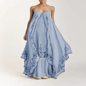 Robe longue en mousseline de soie pour femmes, imprimé Floral, col en v profond, drapé, maxi, décontractée, élégante, pour la plage, style bohème - Product Image 2