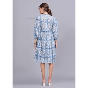 Maxi vestido de verano estampado de bloque de mano de algodón indio para mujer, ropa informal, bata, Túnica superior con decoración de encaje - Product Image 6