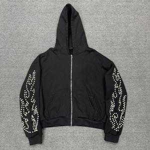 Sweat à capuche pour homme personnalisé, coton lourd vintage, molleton, taille plus, délavé à la pierre, effet usé, luxe, broderie 3D, motif uni - Product Image 6