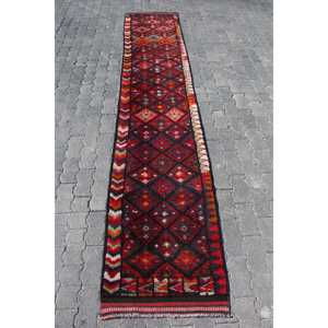 2.1x11.3 ft Vintage Turkish Rug, <b>Runner</b> Rug, <b>Red</b> Herki Patchwork Rug - Product Image 1