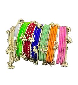 <b>Gold</b> Plated Glass Kashmiri <b>Bangles</b> with Emerald Cut Pearl Detailing Trendy Bridal & Wedding Occasion Wear - Product Image 1