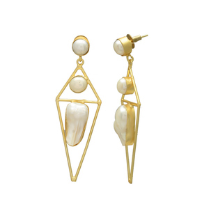 Pendientes de Perlas de Agua Dulce Naturales Blancas Ostra, Estilo Vintage, Latón Chapado en Oro de 24K, Hechos a Mano, para Boda, para Mujer - Product Image 2