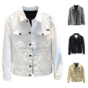 Chaqueta Vaquera para Hombre Hecha en Pakistán, Detalle de Botones Personalizable, Color Sólido, Corte Ajustado, Transpirable, Poliéster/Algodón, Estilo Hip Hop Casual - Product Image 1