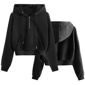 Sudadera con capucha corta de algodón 100% ligera con logo personalizado 2025 para mujer, media cremallera, estilo deportivo, técnica activa, para invierno - Product Image 4