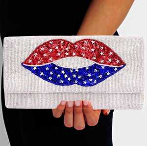 American Kiss USA Cadena de lujo Bolso de mano Labios de lentejuelas Bandera patriótica Semilla Estilo cruzado con cuentas para eventos nocturnos - Product Image 2