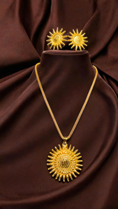 Conjunto de pendientes de collar con diseño de sol chapado en oro de 22 quilates, conjunto de pendientes de collar para mujer, joyería de exportadores - Product Image 3