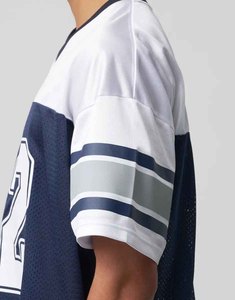 Camiseta de fútbol americano con cuello en V para hombre, número 32, de malla transpirable, manga corta, ajuste holgado, para deportes de equipo, blanca y azul marino - Product Image 6