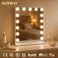Miroir de maquillage éclairé BUYWAY Hollywood avec 15 ampoules LED, miroir vertical blanc à intensité réglable, pour table ou bureau