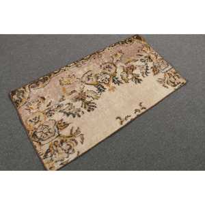 Vintage 2x3.7 ft Rug, Small Turkish Rug, <b>Brown</b> Yellow Southwestern <b>Wool</b> Rug - Product Image 4