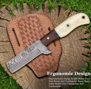 Cuchillo Vaquero Occidental para Exteriores, Hoja Fija de Acero de Damasco, Funda de Cuero, Uso en Cocina, Hecho a Mano, Duradero - Product Image 5