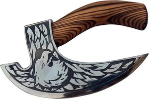 Hot Selling High Quality Hand Forged High Carbon Steel Etched Pizza Axe Pizza Slicer Viking Pizza Cutter With Leather Sheath - Product Image 5