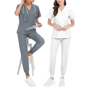Set seprai Medis wanita ukuran <span class=keywords><strong>Plus</strong></span>, setelan atasan dan celana kain elastis untuk dokter dan perawat terbuat dari spandeks - Product Image 2