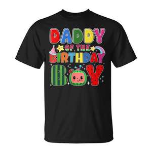 T-shirt coordinata per la famiglia Melon con design 'Daddy of the Birthday Boy' per occasioni speciali - Product Image 1