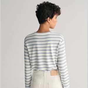 Camiseta informal de manga larga a rayas para mujer: suave, transpirable y perfecta para el uso diario y trajes relajados - Product Image 3