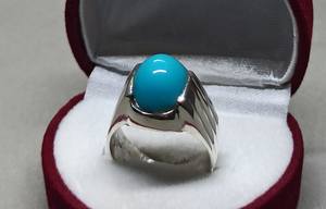 แหวนเงินสเตอร์ลิงประดับพลอยเทอร์ควอยซ์ทรงรี งานแฮนด์เมด หินเนชาปุรี ฟิโรซ่า ดีไซน์คลาสสิก - Product Image 5