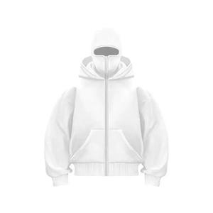 Sweat à capuche pour homme à double couche personnalisé, masque en polaire à fermeture éclair Ninja Balaclava, poids lourd, brodé, automne-hiver, sweat à capuche surdimensionné - Product Image 1