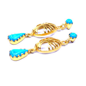 Atractiva Plata de Ley 925 chapada en oro forma de gota piedras preciosas turquesas elegantes pendientes colgantes de moda - Product Image 4