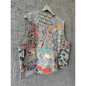 Gilet Bohème Réversible Fait Main pour Femme, Veste Kimono Matelassée en Coton, Laine et Mélanges - Product Image 5