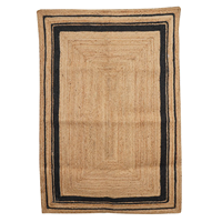 Tapis rectangulaire en jute naturel tressé à la main de couleur beige avec bordure noire Tapis vintage