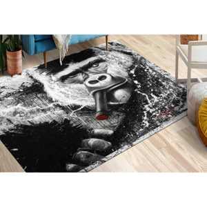 Alfombra con estampado de gorila fumando: alfombra antideslizante vibrante para decoración del hogar, alfombra delgada no tejida - Product Image 1