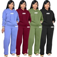 Ensemble de sous-vêtements pour femmes, brodé, en molleton polyester/coton lavé, sweat à capuche, pantalon droit ouvert, streetwear décontracté