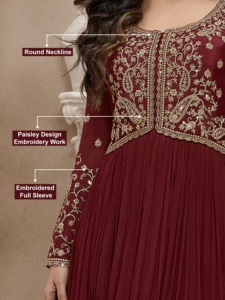 Ensemble Kurta Anarkali en soie mélangée brodée pour femmes Trendmalls avec pantalon et dupatta (G335-Maroon) Salwar ethnique pour mariage Coupe régulière - Product Image 5