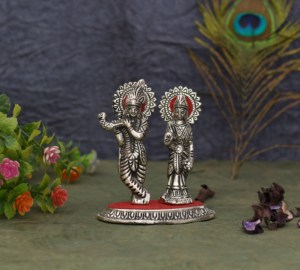 Estatua de pie hecha a mano con Radha Krishna, estatua de Metal chapado en plata para decoración y regalo, novedad - Product Image 2