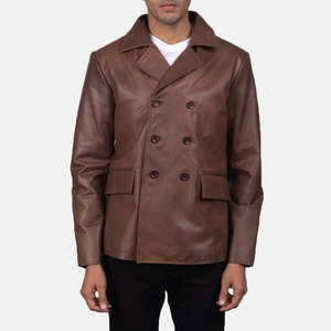 Abrigo de Invierno Estilo Marinero de Cuero Marrón Mr. Bailey, Cierre de Cremallera, Impermeable, con Forro de Piel, Casual y Formal, con Estampado - Product Image 1