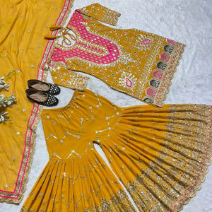 ชุดเดรสงานปาร์ตี้สวยงามทันสมัย ผ้าจอร์เจียต์เทียมเนื้อหนา พร้อมงานปักเลื่อมหนัก แขนยาว แบบชุดปัญจาบ - Product Image 1