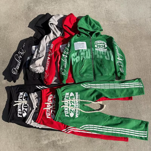 Ensemble de survêtement Jogger de haute qualité pour hommes, pantalon de survêtement évasé et ensemble de sweat-shirt en coton, sweat-shirt à fermeture éclair avec strass - Product Image 1