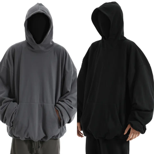 Heavyweight Custom Logo Screen Print Oversized Drop Shoulder No <b>String</b> 100% Cotton French Terry 600gsm Hoodies - Product Image 2