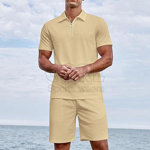 Conjunto de pantalones cortos de 2 piezas para hombre de alta calidad, prendas de vestir exteriores de verano, camisetas transpirables con media cremallera, pantalones cortos informales - Product Image 5