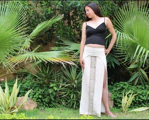 Adeya กระโปรงแมกซี่ยาวสไตล์โบโฮสำหรับผู้หญิงกระโปรงยาวสีขาวระบายอากาศได้ดีแบบชนบท - Product Image 1