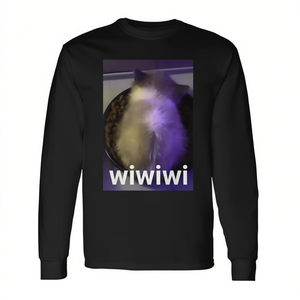 Wiwiwi Cat Meme T-shirt a maniche lunghe unisex per adulti taglia media in cotone nero per abbigliamento casual - Product Image 2