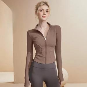 เสื้อกีฬาแขนยาวมีซิปรูดเข้ารูปสำหรับผู้หญิงพร้อมรูนิ้วหัวแม่มือสำหรับใส่เล่นโยคะวิ่งในยิม - Product Image 4