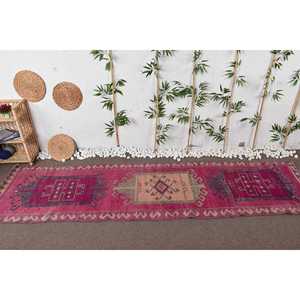 Turkish <b>Runner</b> Rug, 3x11.6 ft Vintage Rug, <b>Red</b> Herki Wool Rug - Product Image 3