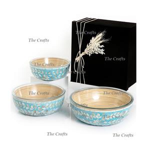 Wooden And <b>Glass</b> <b>Serving</b> <b>Bowl</b> With Mop Work Set Of Three Different Size Chocolates <b>Bowl</b> At Wholesale Price - Product Image 1