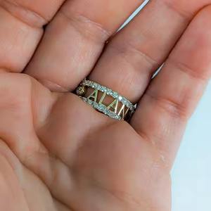 Personalizado 14K oro amarillo eternidad, anillo vermeil fecha personalizada fuentes símbolos número romano nombre laboratorio joyería diamante anillo - Product Image 2