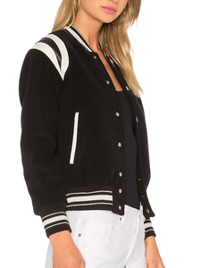 OEM Custom Oversize Towel Letters Applique Woven Baseball Varsity <b>Jacket</b> <b>Women</b> Windproof Quick Dry Detachable <b>Sleeves</b> - Product Image 2