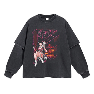 Venta al por mayor de camisetas de manga larga de doble capa con lavado ácido recortada personalizada ajuste desgastado de gran tamaño para hombres 100% algodón - Product Image 1