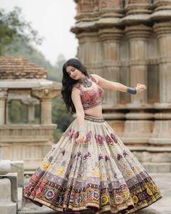 High Selling Traditional Navratri Special Muslin Cotton Lehenga Choli Set Digital Printed Real <b>Mirror</b> Work for Women's Party - Product Image 3