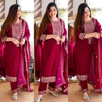 Baju Salwar Kameez Kurti Tradisional India dengan Bordir Berat dan Payet, Pinggang Alami, Pakaian Pesta Bollywood Musim Dingin