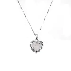 Collar con Colgante de Piedra Lunar en Forma de Corazón, Chapado en Rodio, Plata de Ley 925, Hipoalergénico, Resistente al Deslustre, Moderno, para Mujer, Regalo - Product Image 3