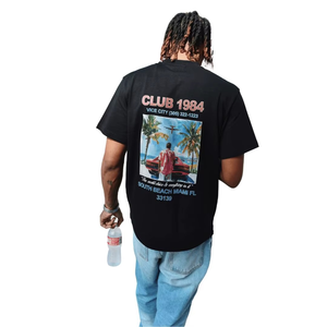 À la mode noir graphique surdimensionné t-shirt hommes rétro Club 1984 imprimé coton t-shirt South Beach Miami Vice Style mode Streetwear - Product Image 4