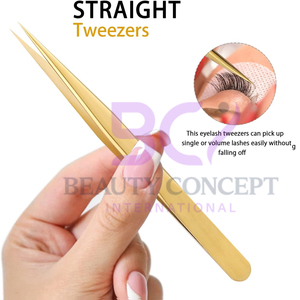 Golden Color OEM Service Polished Stainless Steel Durable Isolation Lightweight High Quality Lash Extension Eyelash Tweezers - Product Image 5